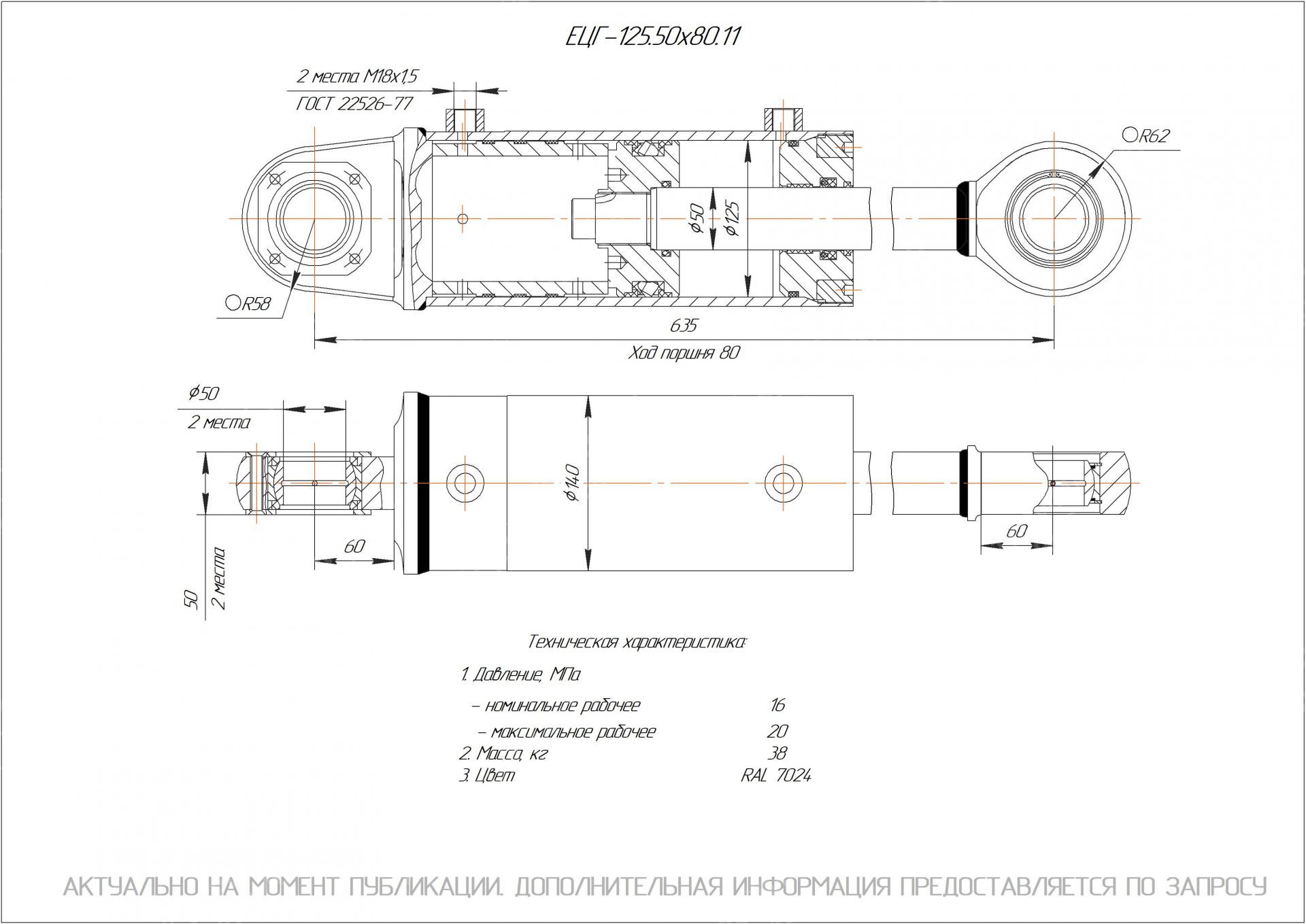 ЕЦГ-125.50х80.11 Гидроцилиндр