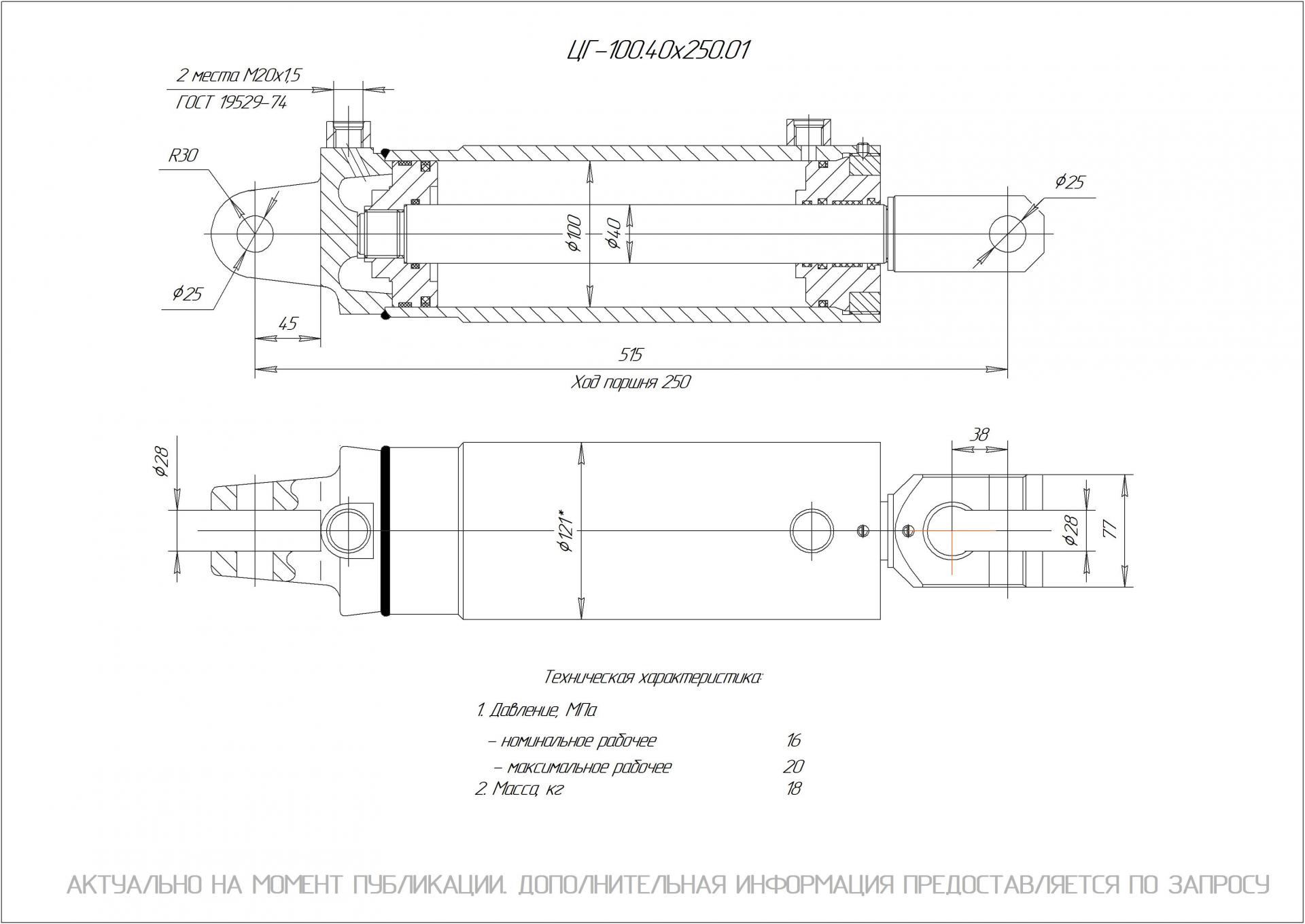 ЦГ-100.40х250.01 Гидроцилиндр