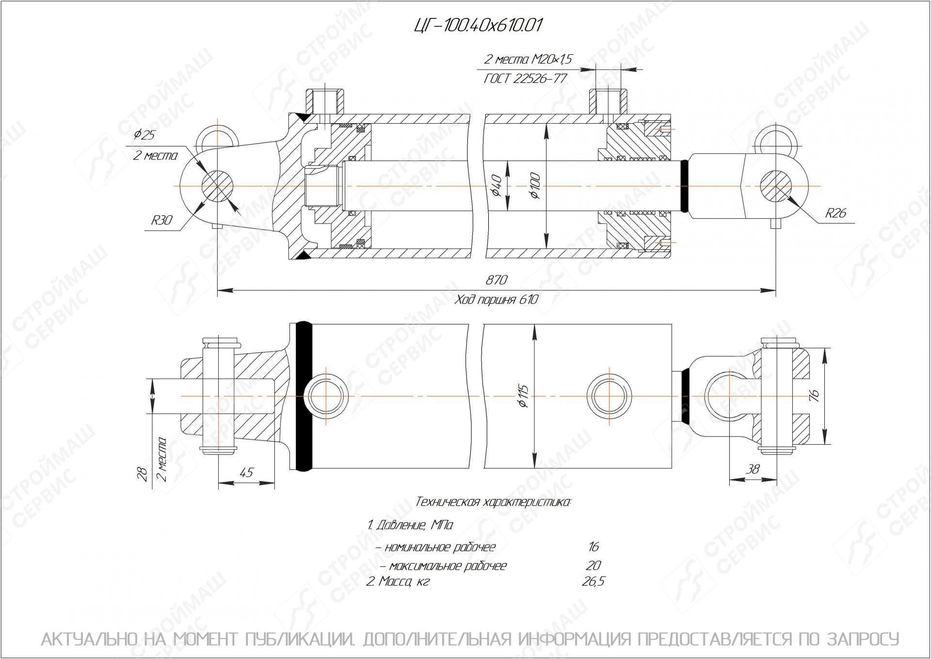  Чертеж ЦГ-100.40х610.01 Гидроцилиндр