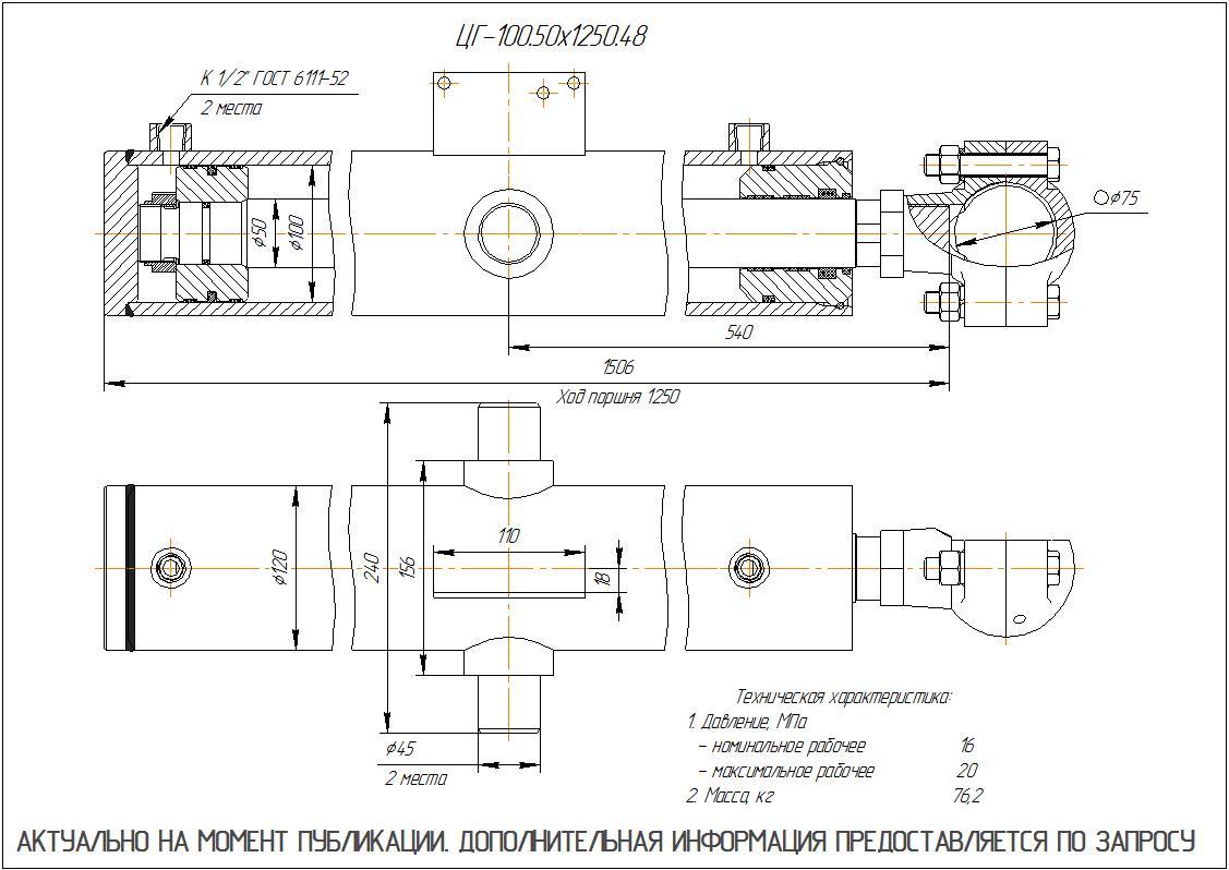 ЦГ-100.50х1250.48 Гидроцилиндр