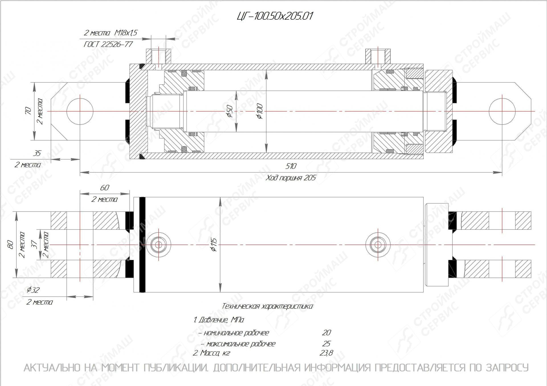 ЦГ-100.50х205.01 Гидроцилиндр