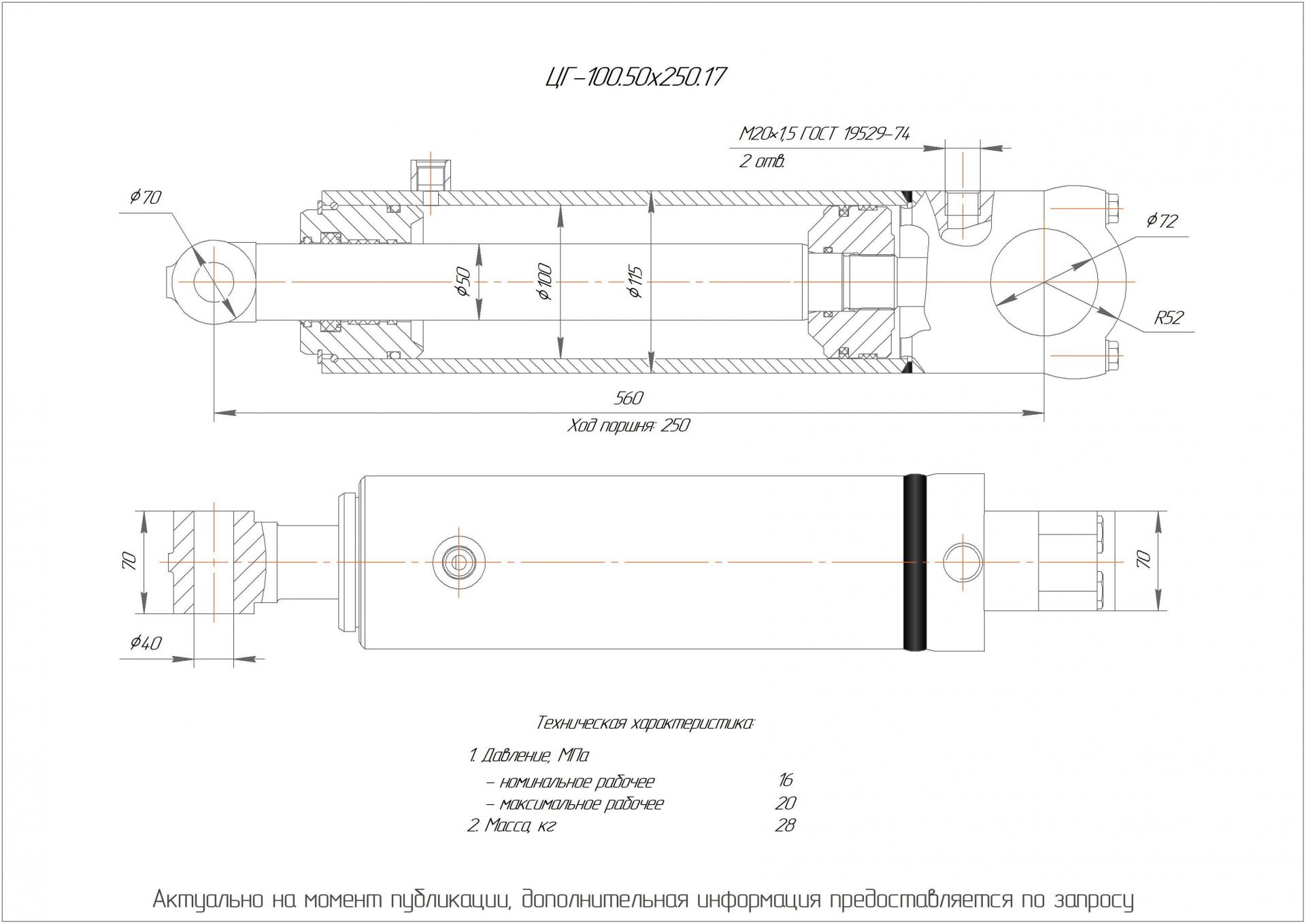 ЦГ-100.50х250.17 Гидроцилиндр