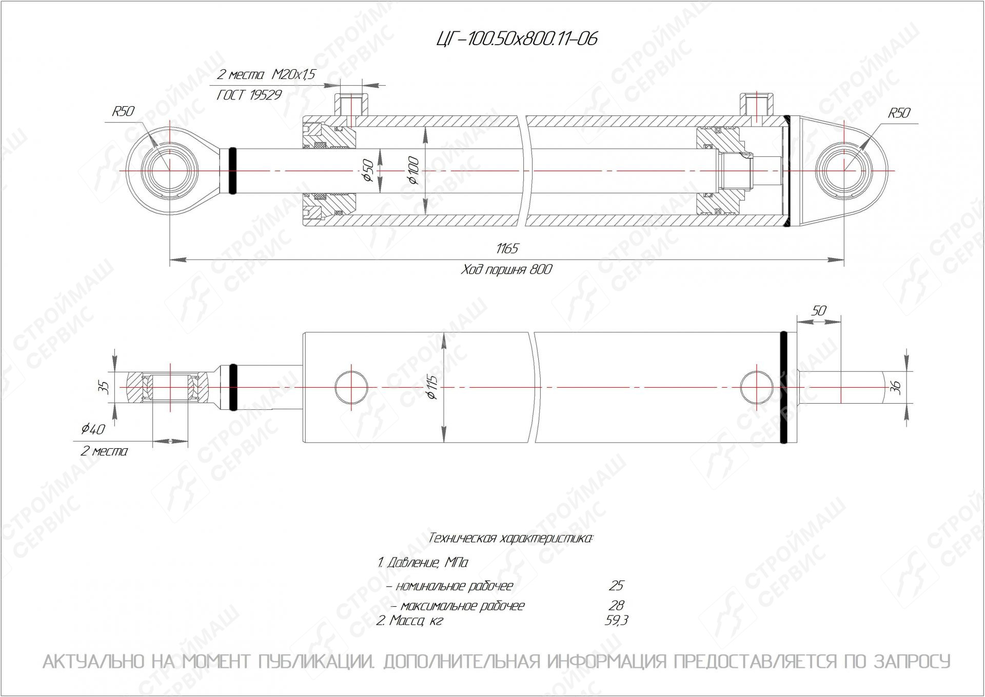 ЦГ-100.50х800.11-06 Гидроцилиндр