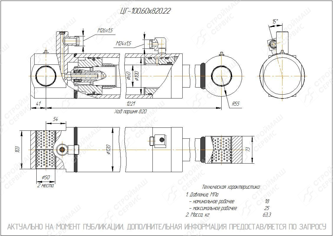 ЦГ-100.60х820.22 Гидроцилиндр