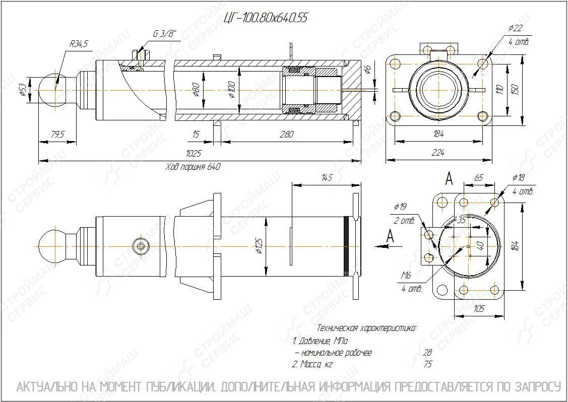 ЦГ-100.80х640.55 Гидроцилиндр