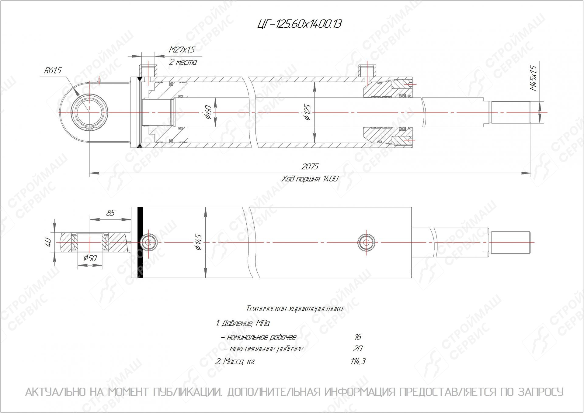 ЦГ-125.60х1400.13 Гидроцилиндр