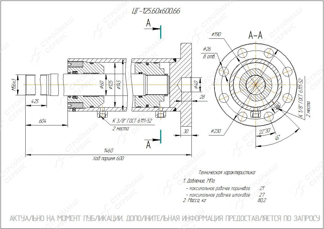 ЦГ-125.60х600.66 Гидроцилиндр