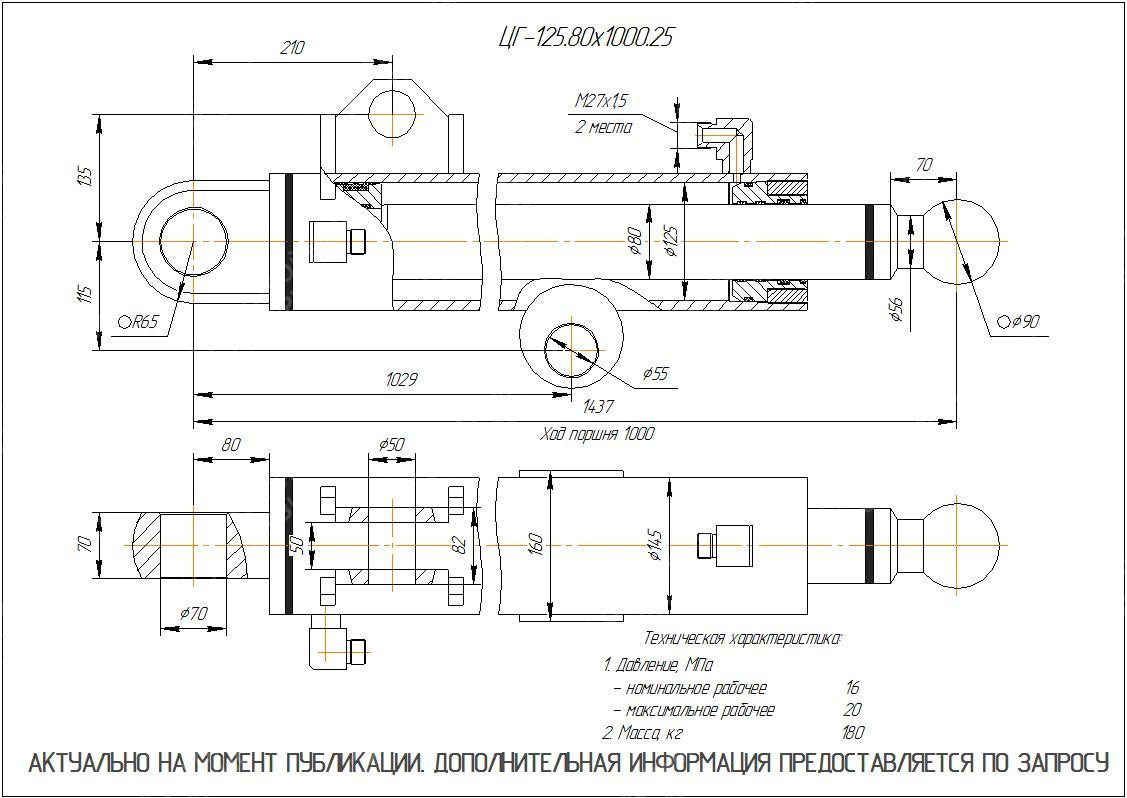 ЦГ-125.80х1000.25 Гидроцилиндр