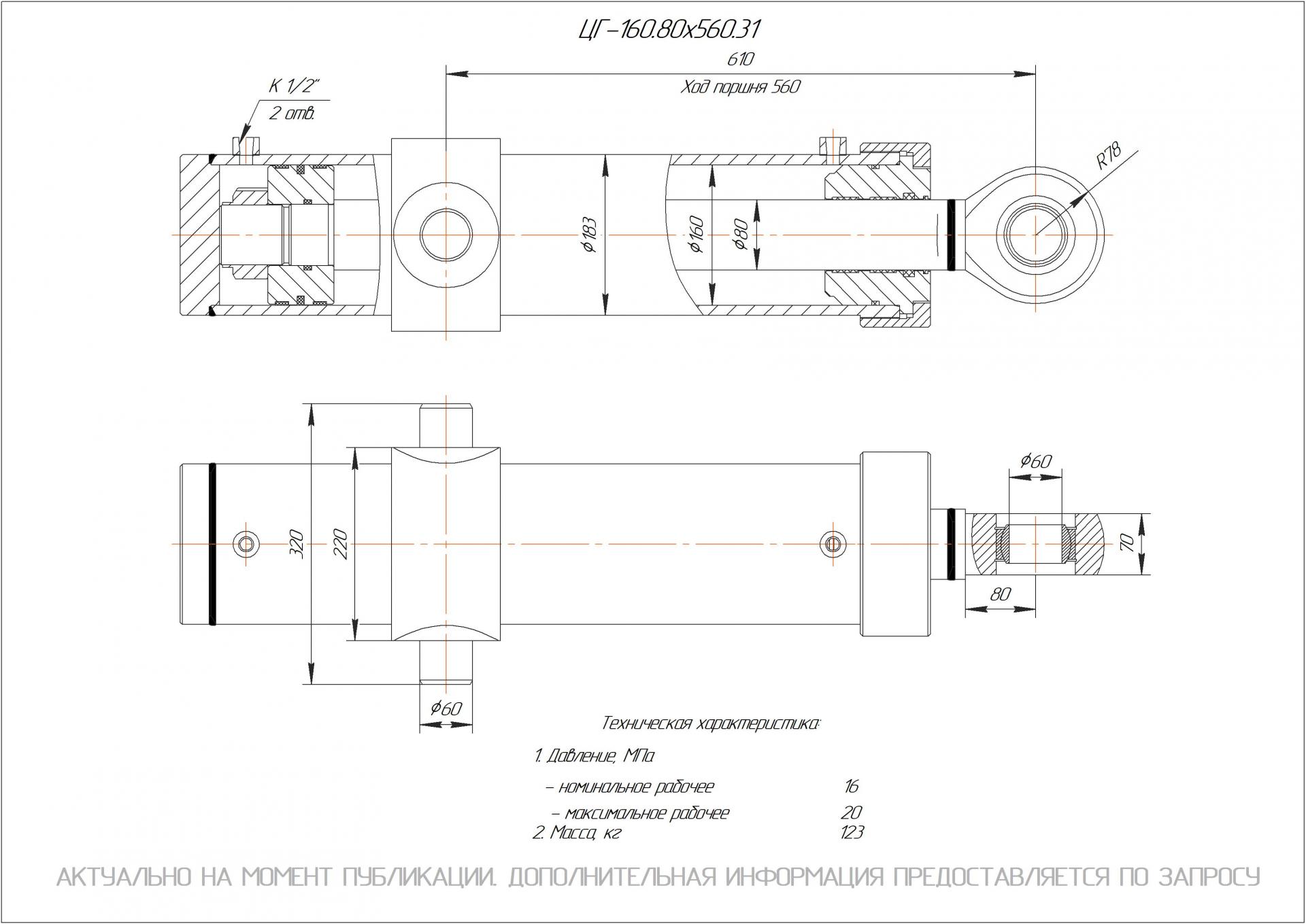  Чертеж ЦГ-160.80х560.31 Гидроцилиндр