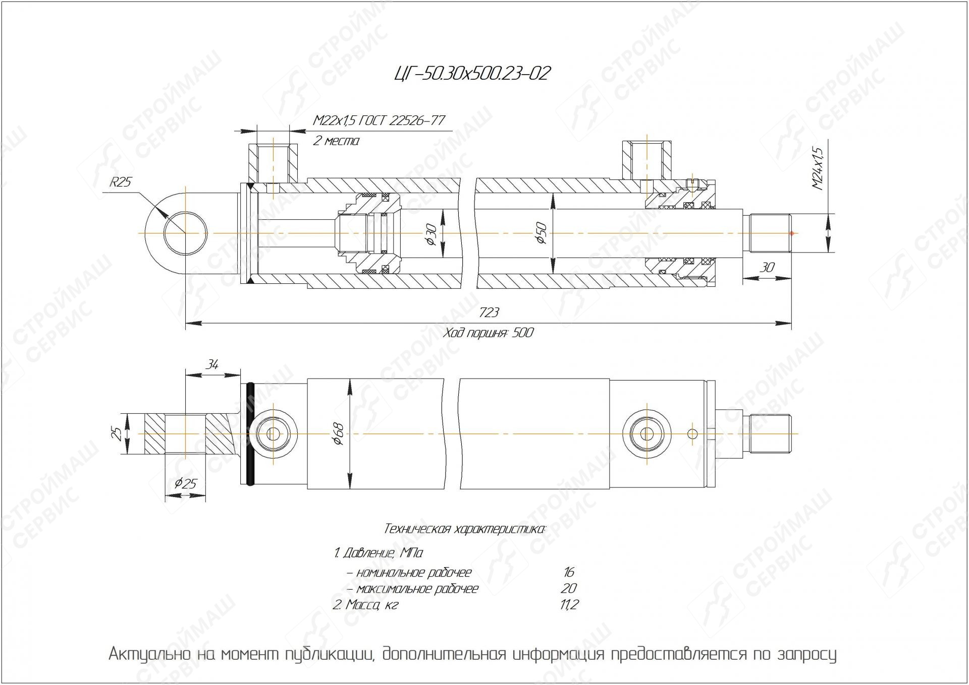 ЦГ-50.30х500.23-02 Гидроцилиндр