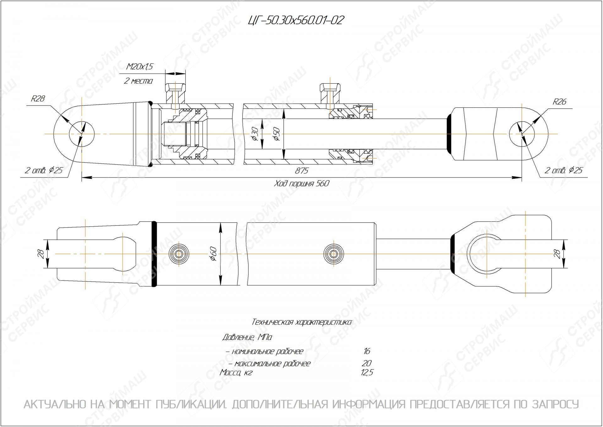 ЦГ-50.30х560.01-02 Гидроцилиндр