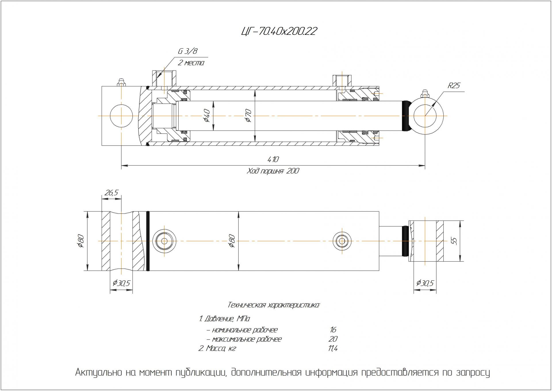 ЦГ-70.40х200.22 Гидроцилиндр