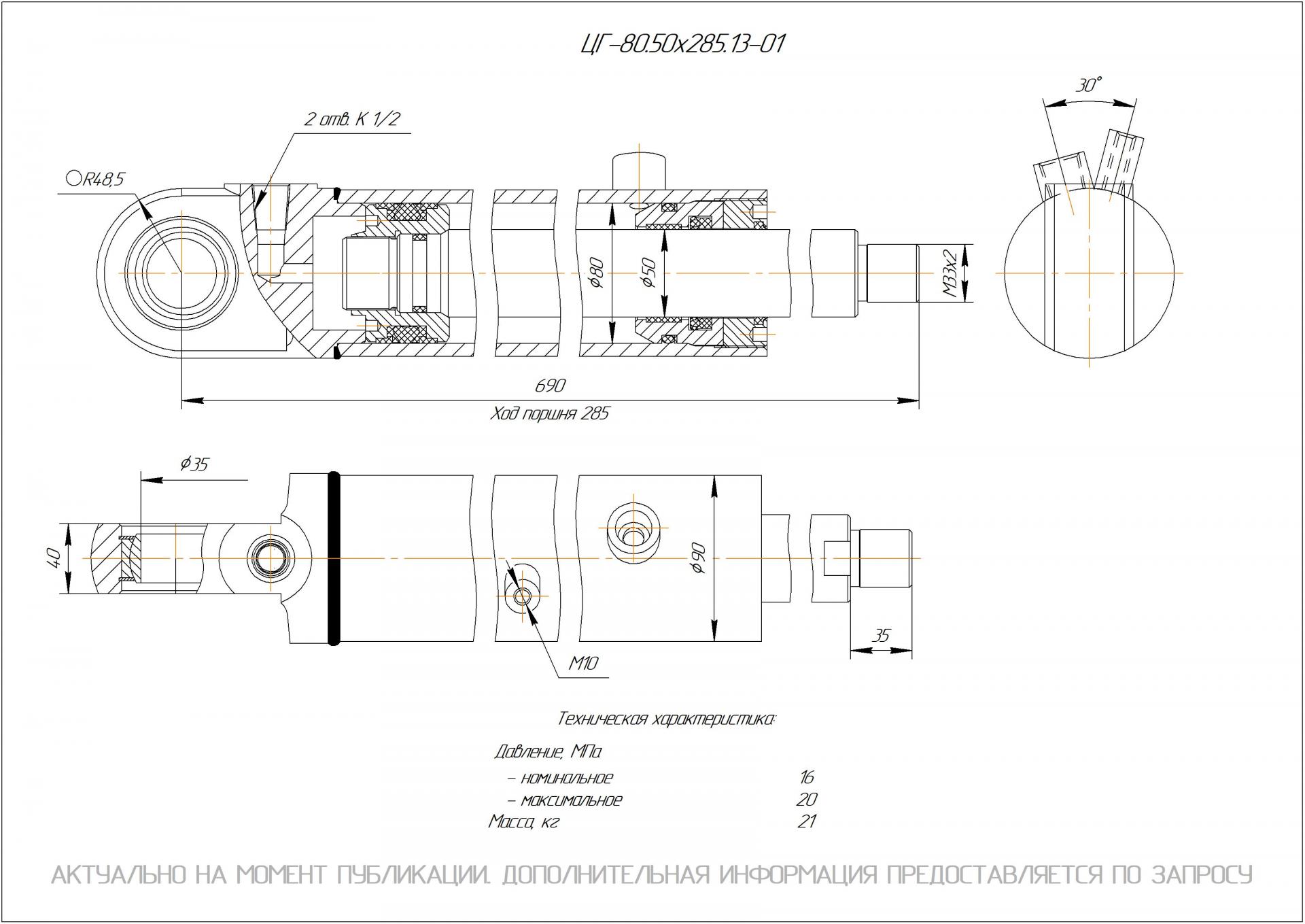 ЦГ-80.50х285.13-01 Гидроцилиндр